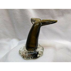 Dynasty Gallery glass green olive whale Dolphin Tail Paperweight ocean animal